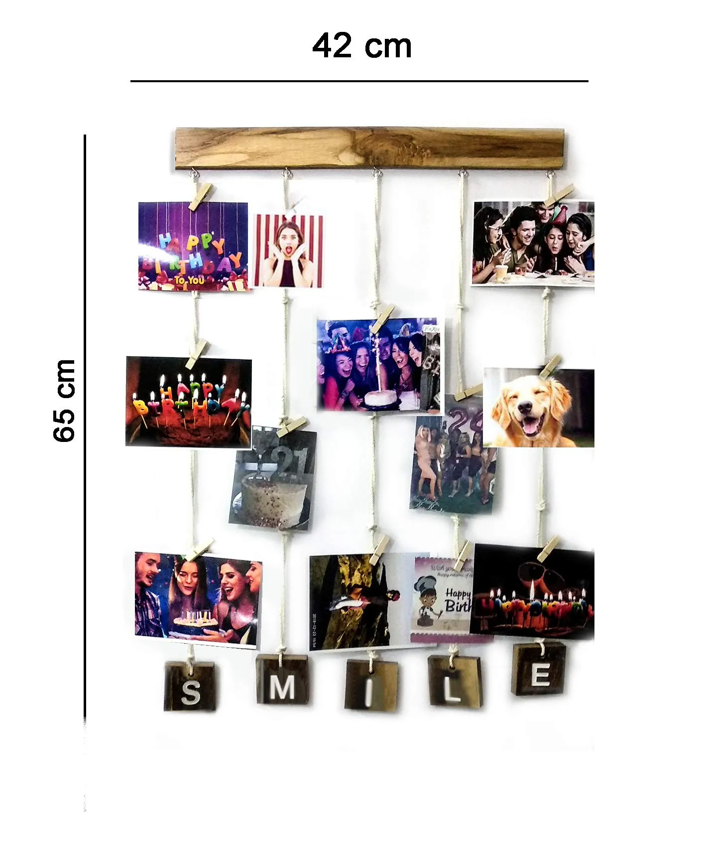 VAH Wood Smile Picture Photo Frame for Wall Decor Photos Artworks Prints Multi Pictures Organizer & Hanging Display Frames with Wood Clips