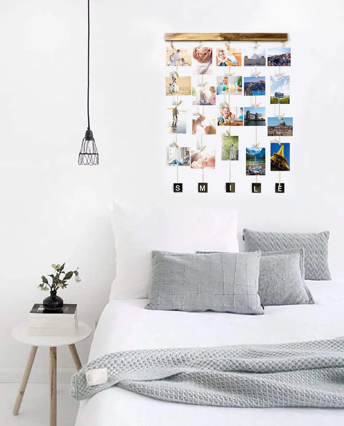 VAH Wood Smile Picture Photo Frame for Wall Decor Photos Artworks Prints Multi Pictures Organizer & Hanging Display Frames with Wood Clips