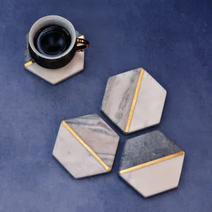White & Grey Natural Hexagonal Marble Coasters  (Set of 4)