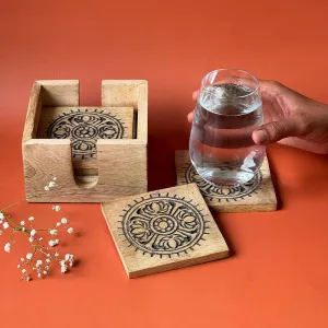 Wooden Carved Coaster Set | Black | Set of 6