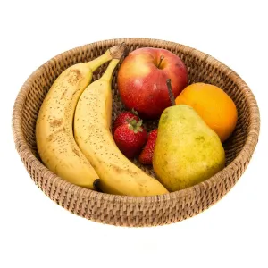 Woven rattan shallow round basket